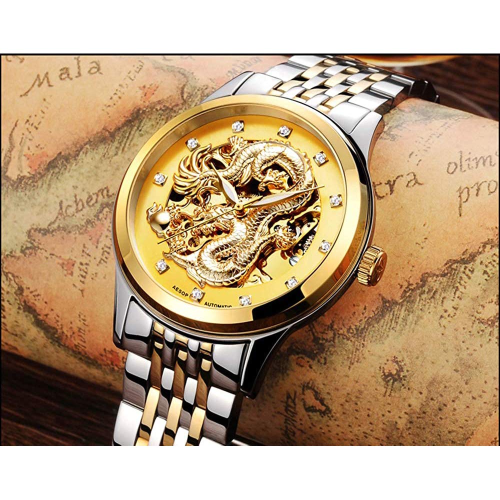 MASTOP Hollow Classic - Reloj analógico para hombre, ultrafino, de acero inoxidable, con zafiro, automático, resistente al agua