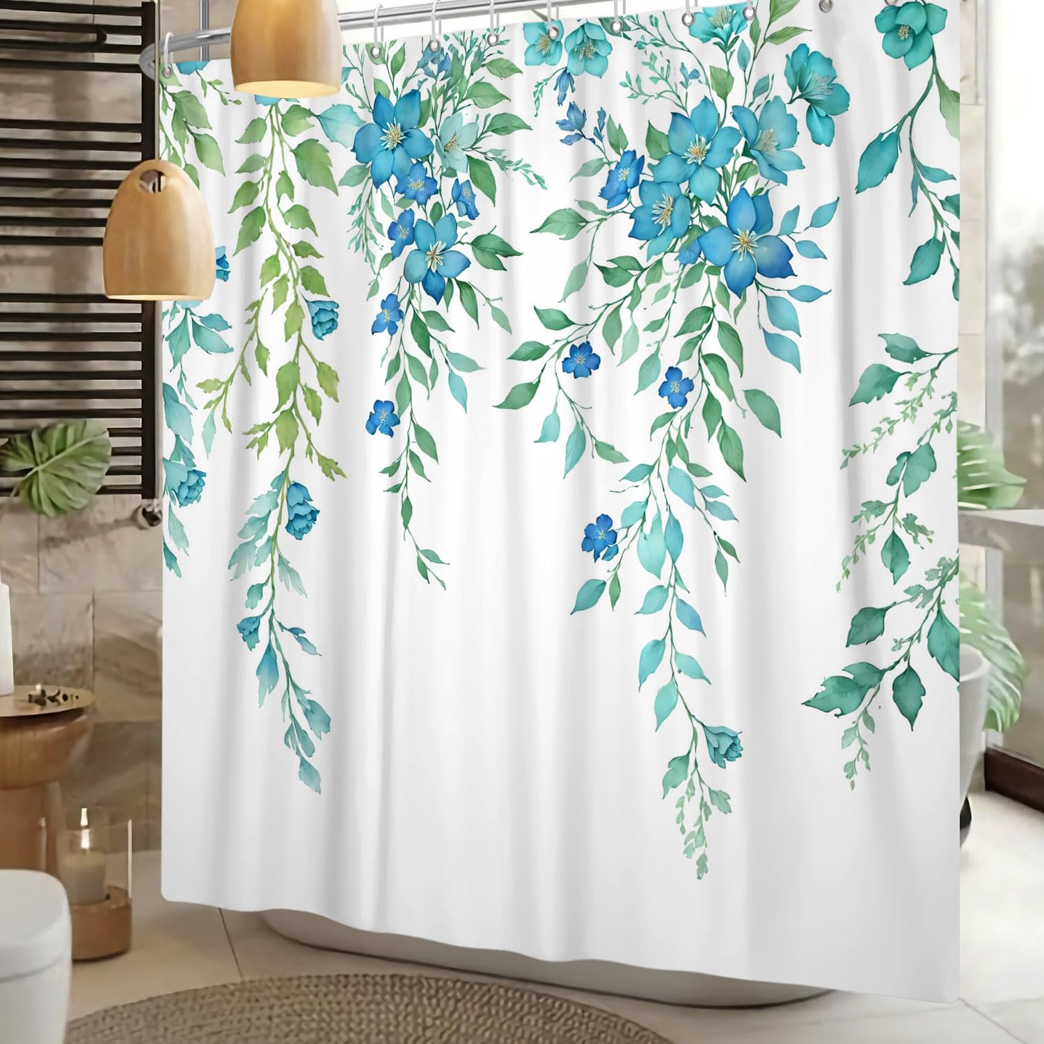 Kzzfqxb 152x183cm Floral Shower Curtains with Plastic Hooks - Image 2