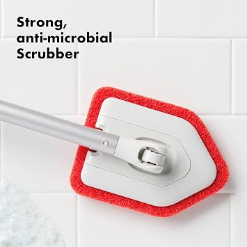 OXO Good Grips Extendable Shower, Tub and Tile Scrubber 42 in, Versatile Cleaning Supplies, Non-Scratch Shower Cleaner with Adjustable Handle