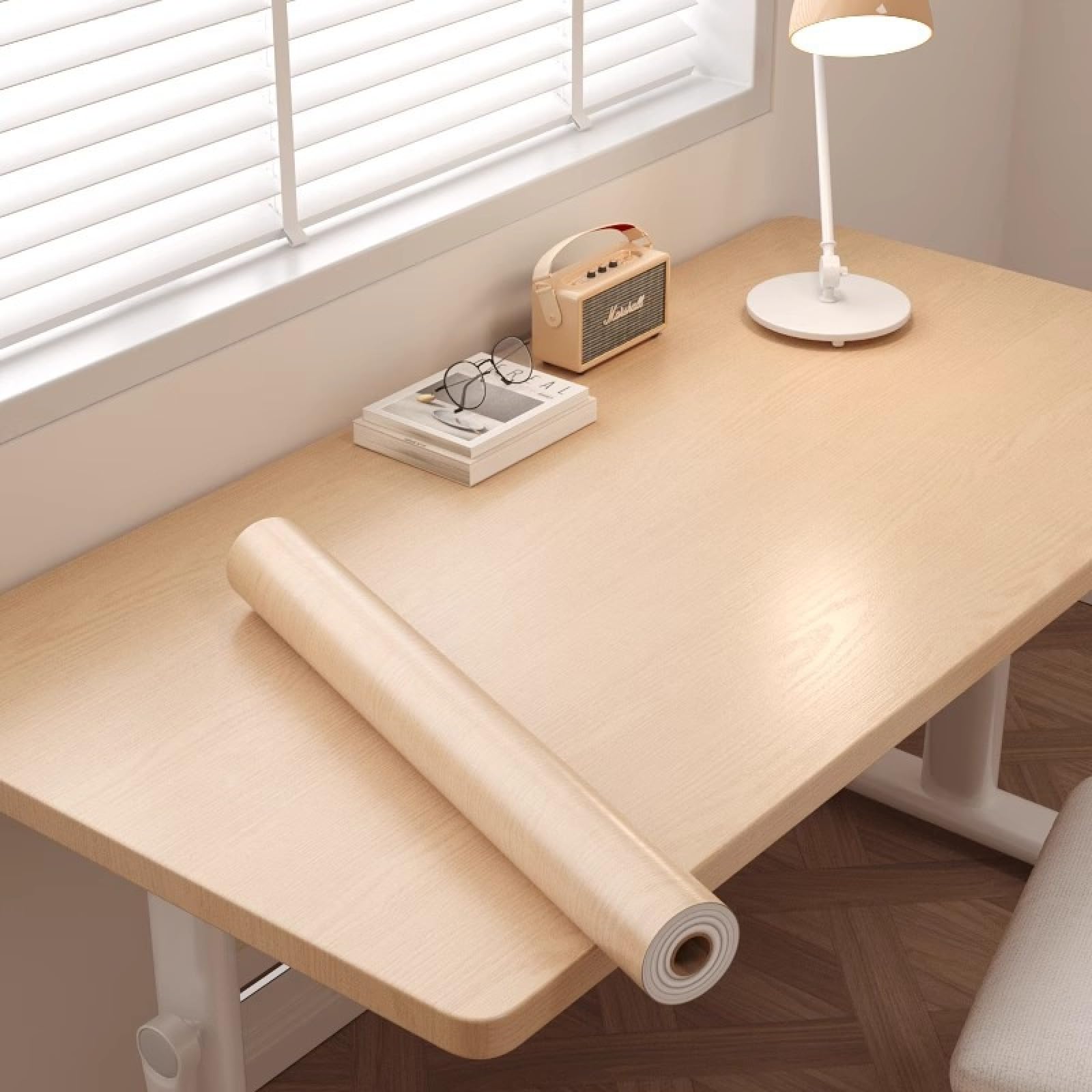 Papier peint adhesif grain de bois jaune clair rouleau 60x500cm pour mur