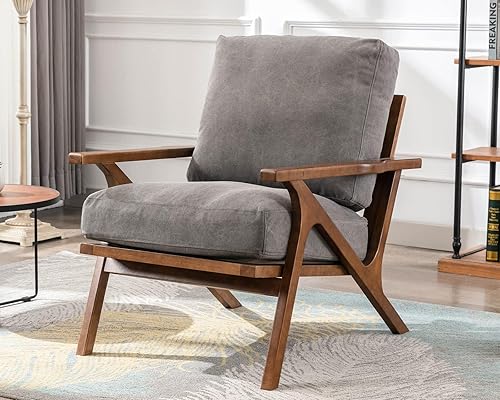 Miniatura 59 de Silla decorativa moderna de mediados de siglo con otomana, juego de sillón tapizado de lino de granja y otomano, silla de descanso retro de 23