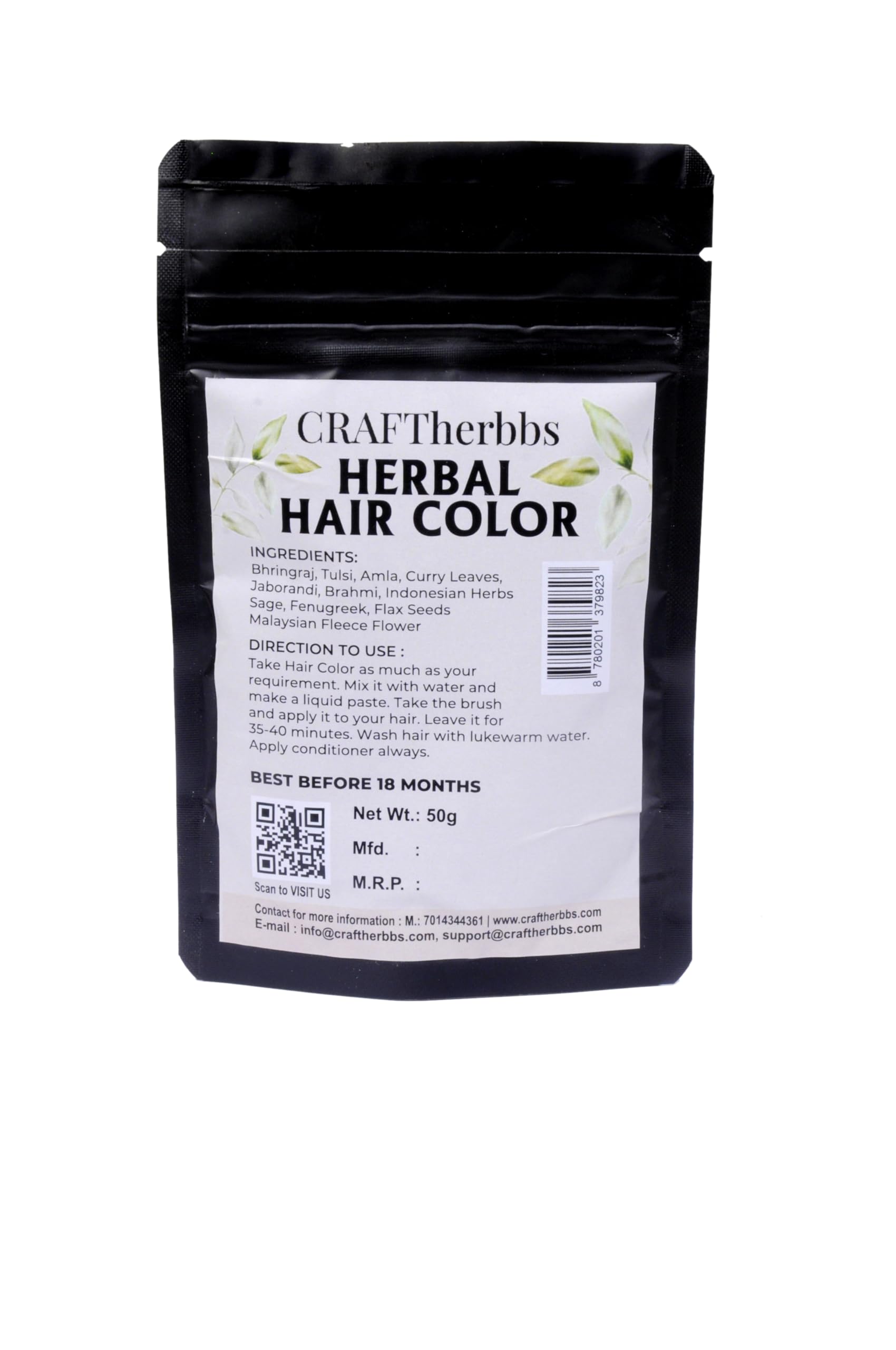 CRAFTherbbs Organic Black Beard & Hair Color | Natural and Healthy Shine | Dandruff Control, UV & Pollution Protection | For Unisex | Pack Of (3) (50g) - Image 3 thumbnail