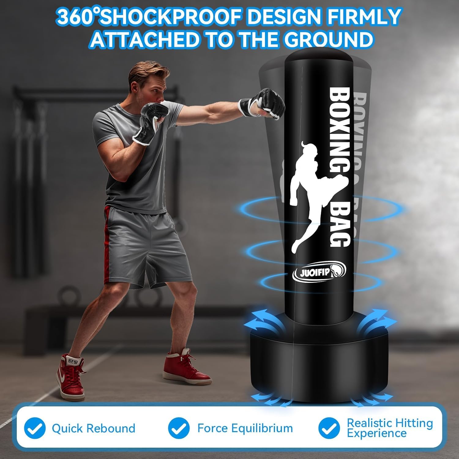 YORWHIN Sac de Frappe Adulte, 180cm Sac de Boxe Gonflable de avec Support Sacs de Frappe Boxe autoportant Sac de Kickboxing Equipement pour l'entraînement MMA Muay Thai Fitness à Utiliser