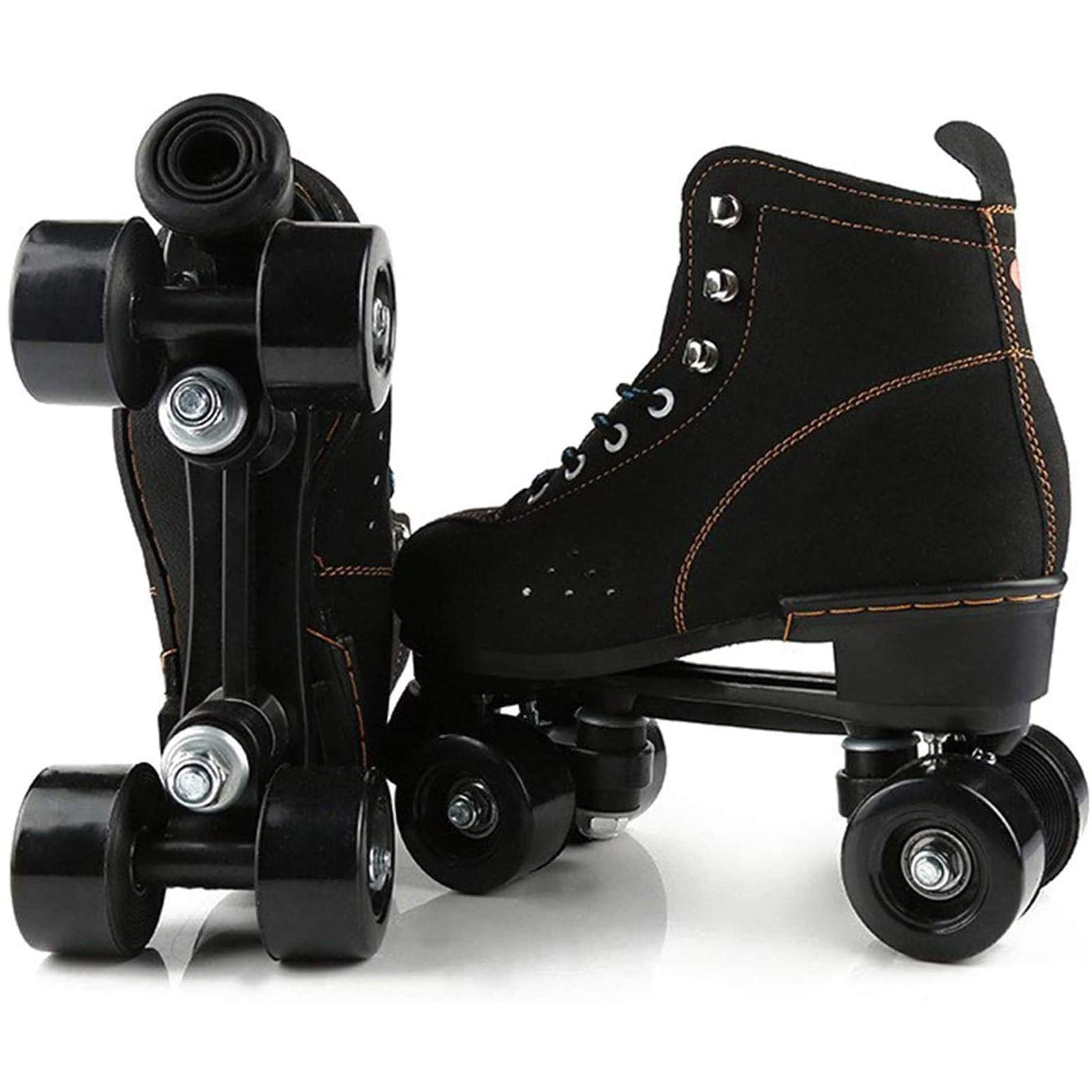 Patines Artísticos Clásicos, Patines Retro 4 Ruedas con Rueda de PU y Parte Superior de Piel de Vaca para Niños, Jóvenes, Niñas, Niños, Adultos, Hombres y Mujeres (Negro)