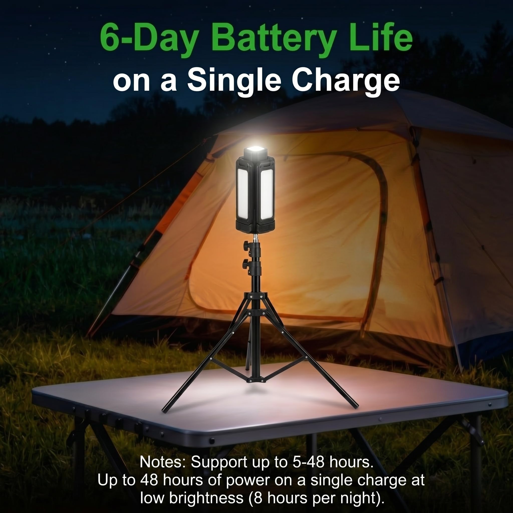 Luz de camping portátil con soporte, 20000 mAh, 63 pulgadas, recargable, linterna de campamento con bolsa para garaje, trabajo al aire libre, cortes de energía de emergencia