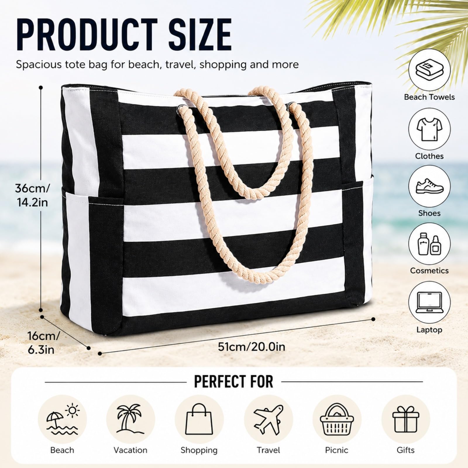 Bolsa de Playa, Bolsa Playa grande xxl Familiar, Plegable Bolso Playa Mujer, Bolsas Playa con Cremallera, Bolsas de Playa para Playas, Vacaciones en Familia, Picnics