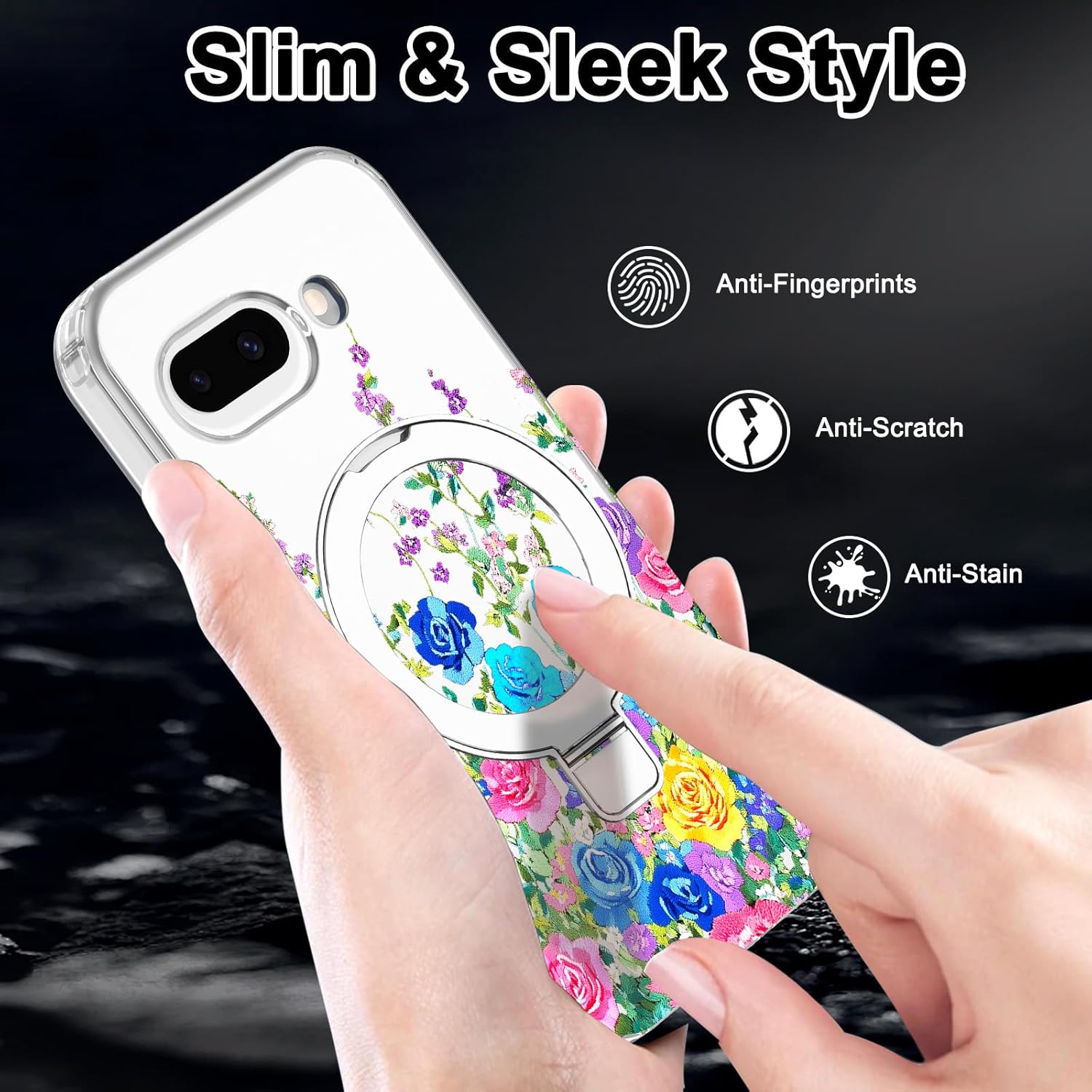 for Google Pixel 10a Case,[Compatible with MagSafe][Magnetic Invisible Ring Stand],Floral Shockproof Protective Slim Women Girl Case for Google Pixel 10A 6.3 inch,Colorful Rose