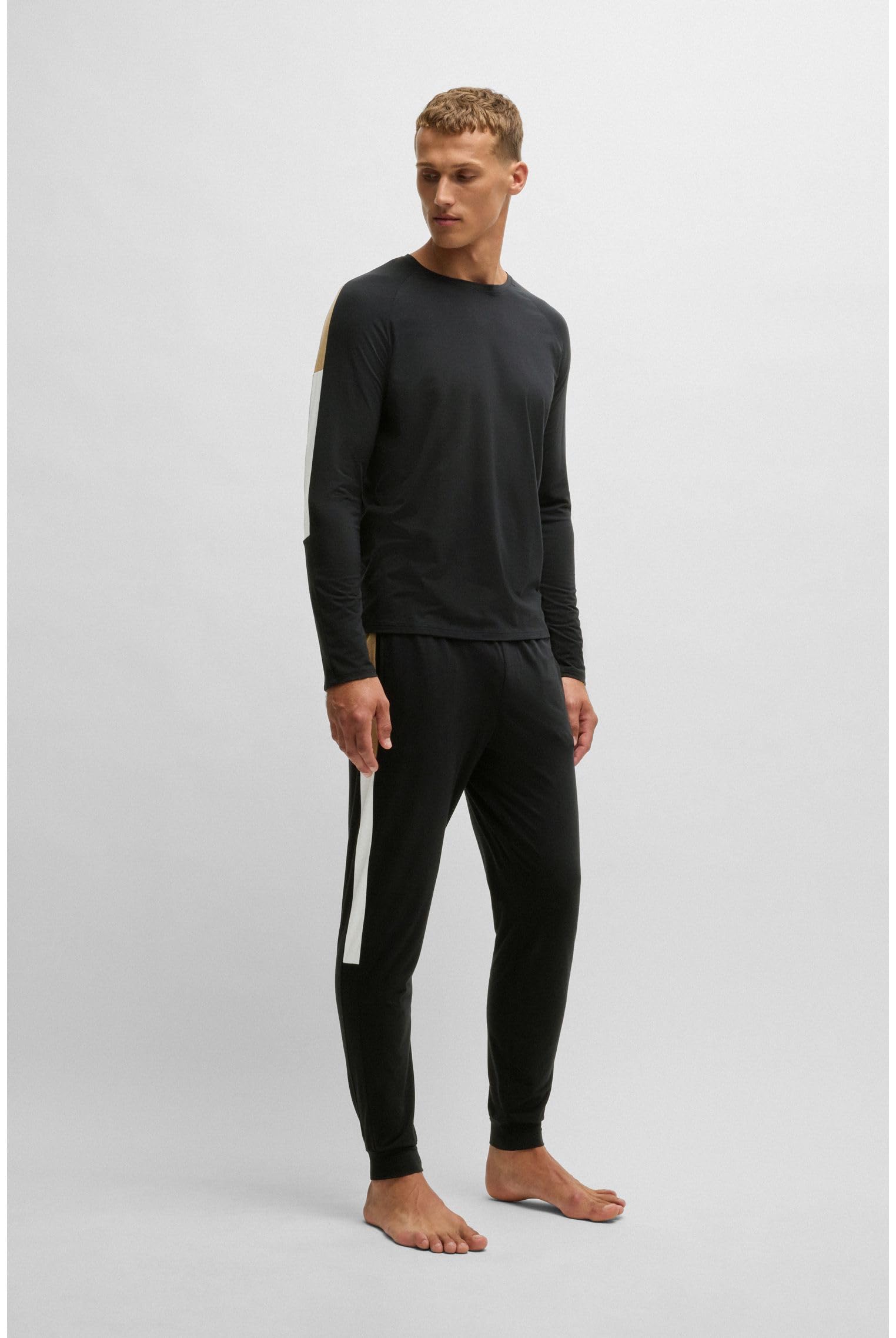 BOSS Herren Balance Long Set Pyjama aus Baumwoll-Mix mit kontrastfarbenen Einsätzen