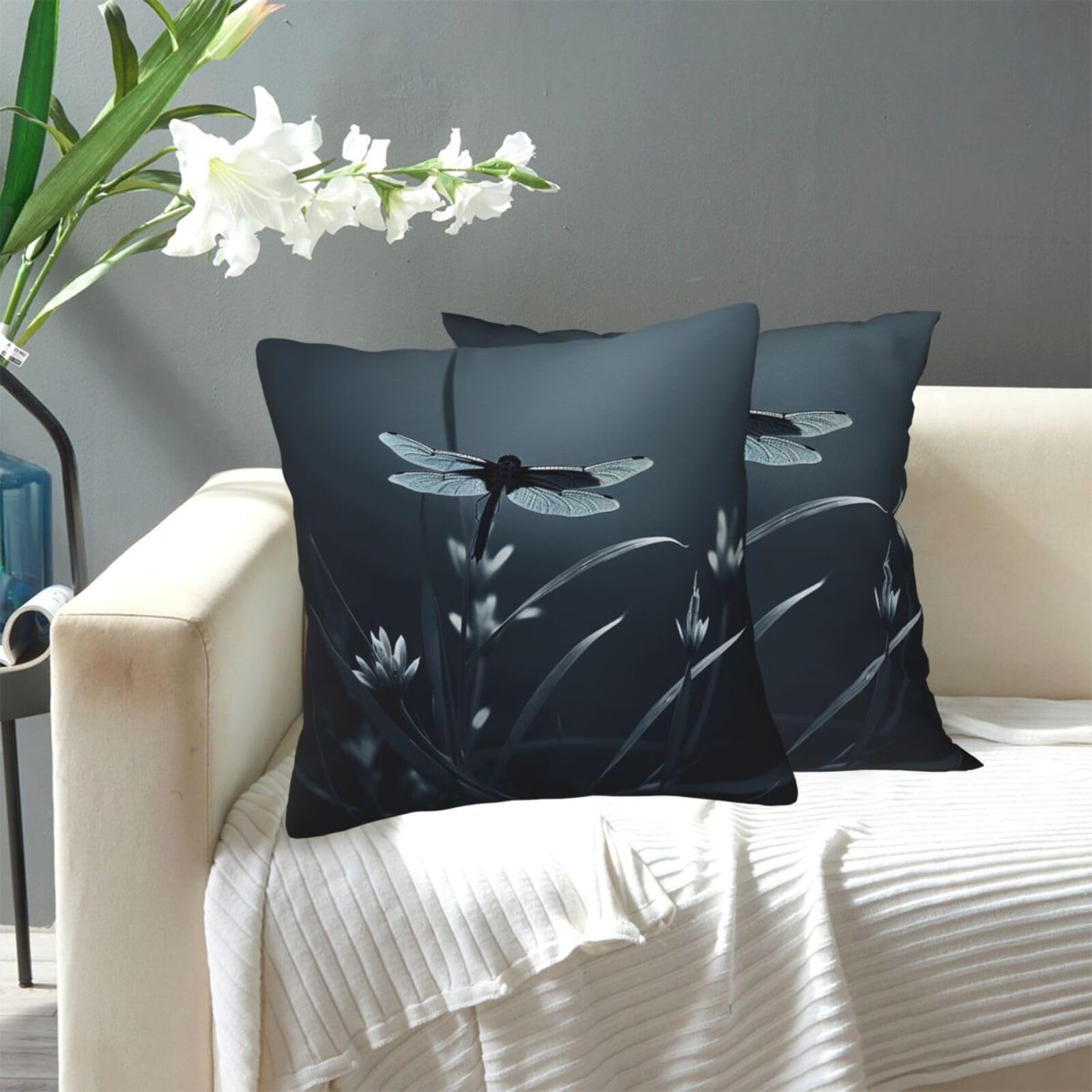FekiLoot Decorative Throw Pillow Covers Modern Farmhouse Pillowcase Double Sided Cozy Cushion Cover for Sofa Couch Bed 16"X16" Dragonfly Silhouette