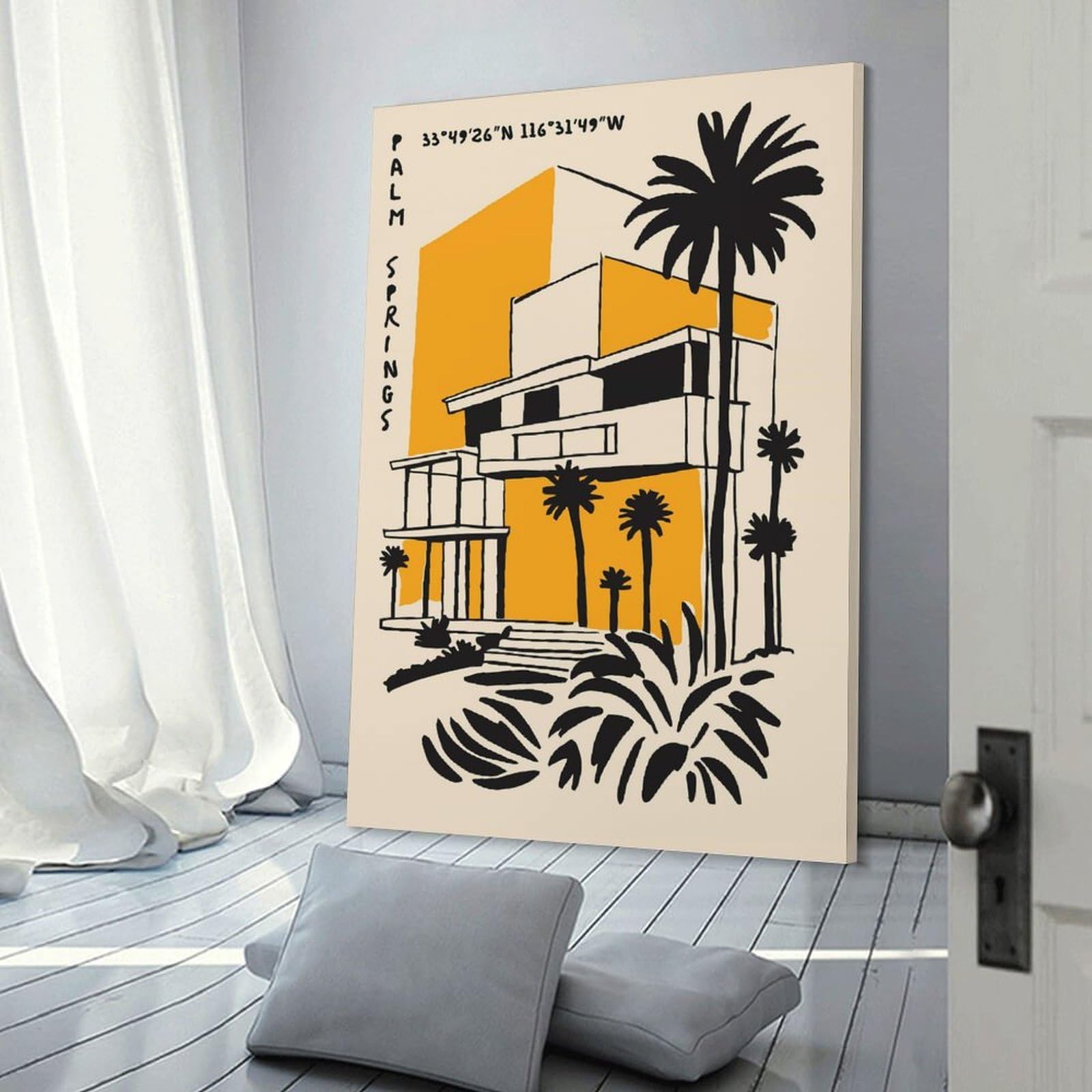 Junmoney Palm Springs Architecture Illustration Room Decor Wall Art 24x36inch(60x90cm), for Wall Displays, Bedrooms Or Room Updates, Ideal for Building A Coordinated Art Wall