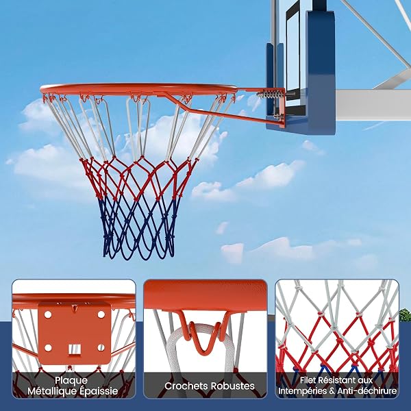 COSTWAY Anneau de Basket-Ball 45 cm, Panier de Basket Mural Robuste avec Doubles Ressorts & Filet Multicolore, Universel, Professionnel pour Intérieur& Extérieur Mur Porte Panneau Arrière - 3