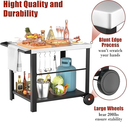 Miniatura 3 de Carrito de parrilla móvil de acero inoxidable de 34 x 24 pulgadas para parrillas Ninja Woodfire y Blackstone, mesa de horno de pizza para exterior,