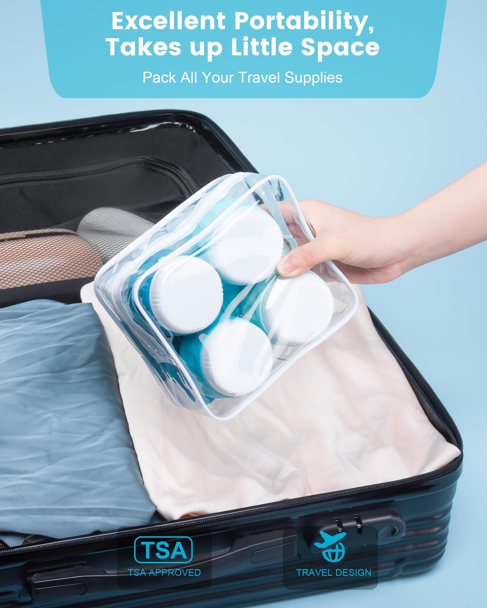 Gemice Reiseflaschen für Toilettenartikel, Reisegröße, Reisegröße, Reisegröße, 90 ml Behälter, Reiseutensilien mit transparenter Tasche, auslaufsichere Silikon-Cremegläser