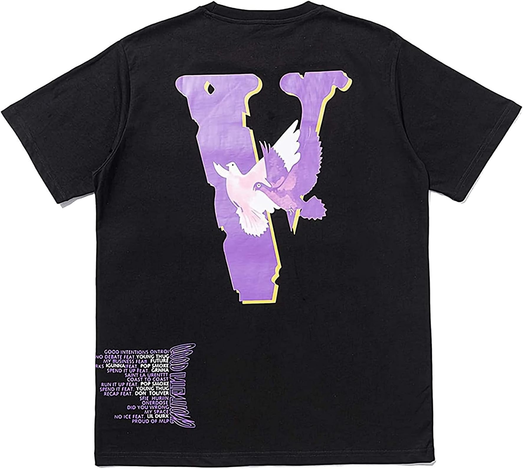 Crewmate Vlone T-Shirt Fashion Big V Letter Printed Shirt Casual Couple Hip Hop Short Sleeve T-Shirt, Black, Small