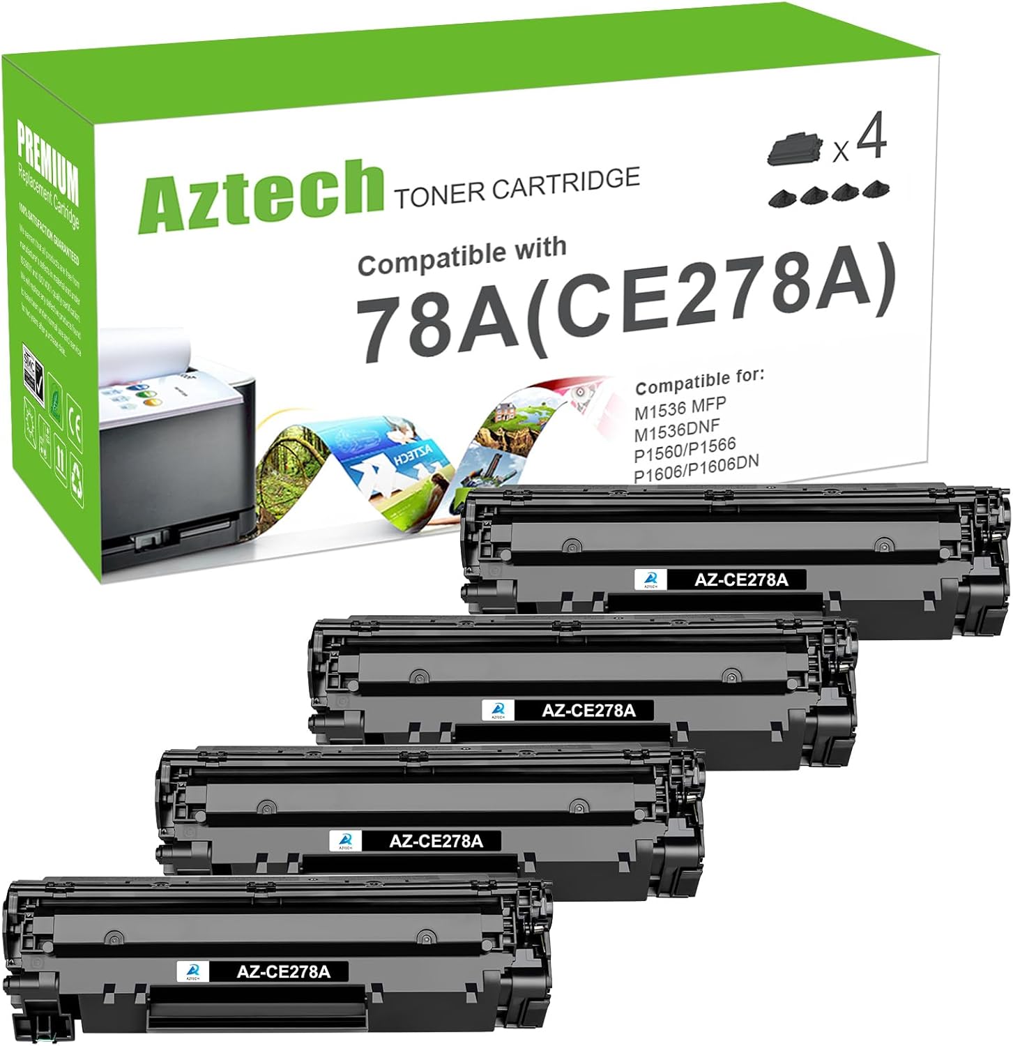 Aztech Compatible for HP 78A CE278A Toner Cartridge Replacement for HP LaserJet 1536dnf P1606dn 1606dn M1536dnf MFP P1606 1606dn P1566 P1536 Toner Cartridge Printer Ink (Black, 4-Pack)