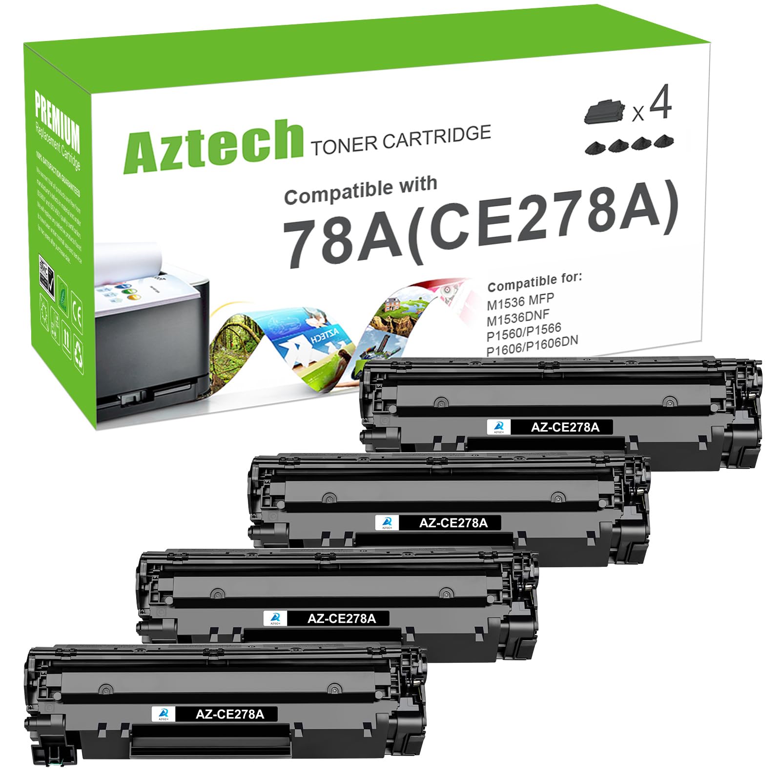 Compatible for HP 78A CE278A Toner Cartridge Replacement for HP LaserJet 1536dnf P1606dn 1606dn M1536dnf MFP P1606 1606dn P1566 P1536 Toner Cartridge Printer Ink (Black, 4-Pack)