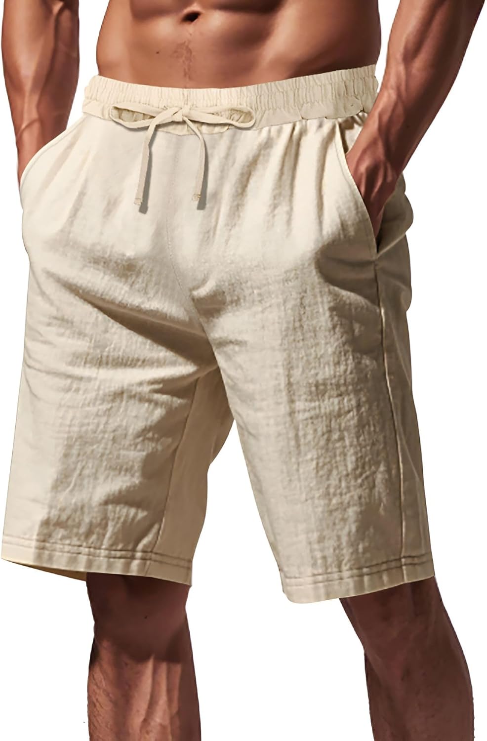 TAFLE Mens Linen Shorts Casual Drawstring Elastic Waist Lightweight Breathable Summer Beach Shorts for Men