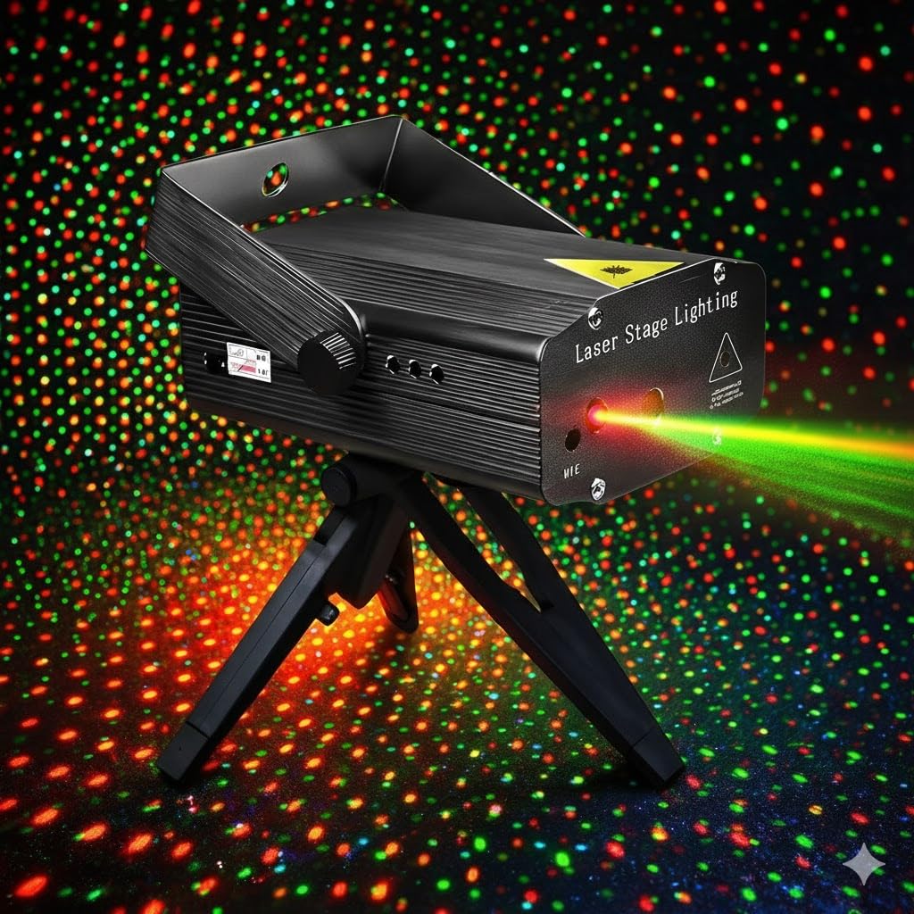Mini RGB Laser Party Light Projector | 12 Dynamic Lighting Patterns | Sound-Activated DJ & Stage Light for Home, Weddings, Birthdays & Clubs (6 DOTT Design- (Black))-image-14