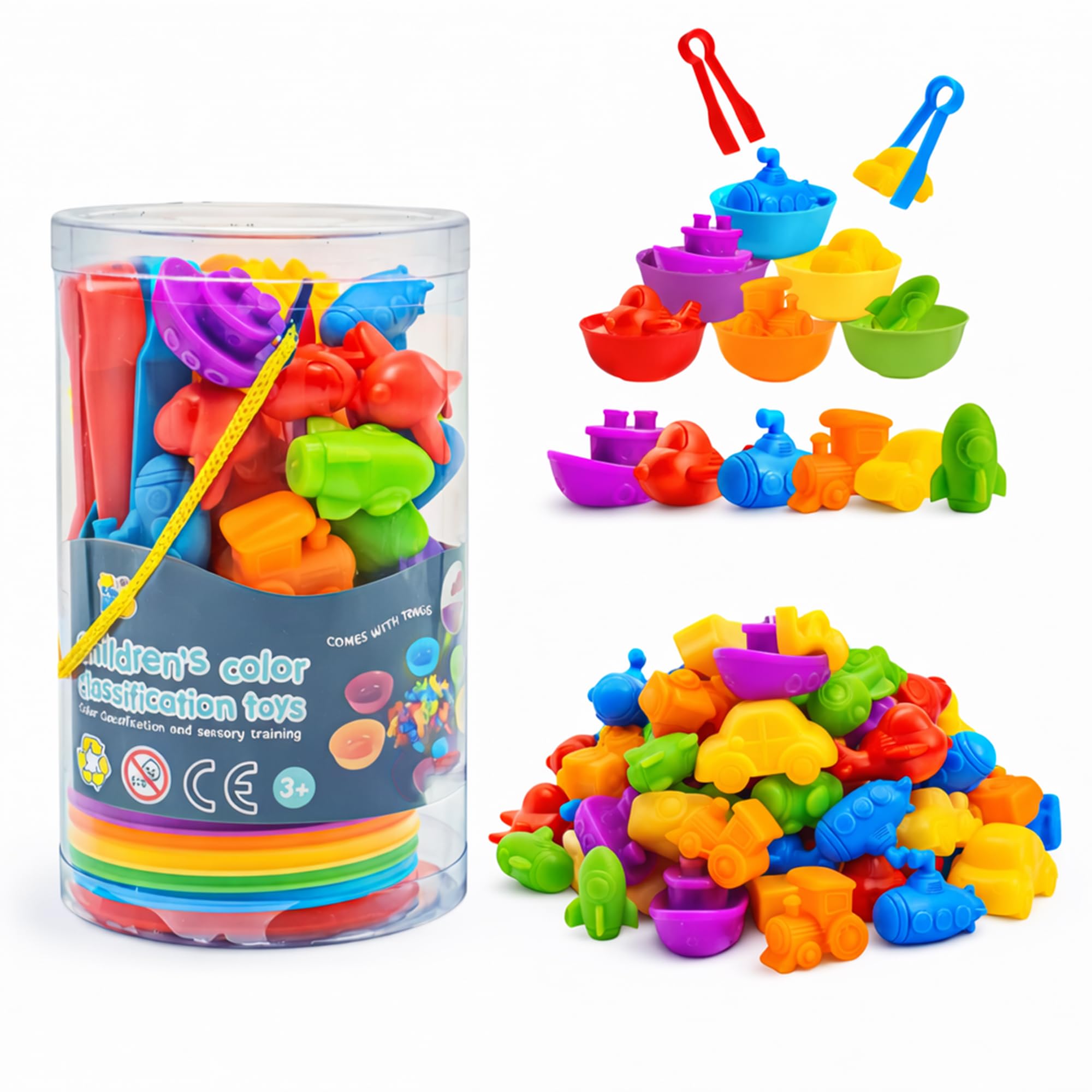 Bluelander Set de Juguetes de Clasificación de Colores, 44 Piezas, Juegos Didacticos, Juguetes Educativos, Desarrollo Cognitivo, Juguetes Didácticos para Niños, No Tóxico, Sin BPA (Vehiculos)