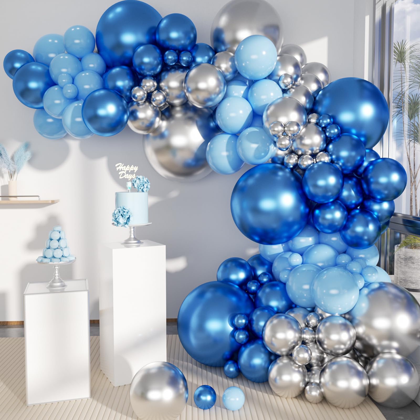MOXMAY Silver Blue Balloon Garland 127 Pcs 18In 12In 10In 5In Confetti Latex Balloons Arch Kit for Baby Shower Bridal Shower Birthday Party Decors (