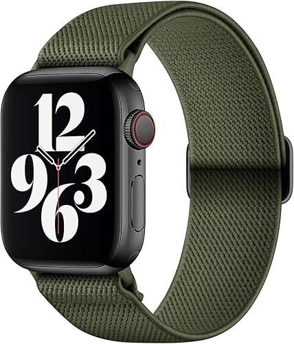 Amanecer - Bandas elásticas de nailon compatibles con Apple Watch Series 654321 SE, ajustables, trenzadas, deportivas, elásticas, para iWatch (oliva