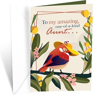 Prime Greetings Aunt Birthday Card, Made in America, Eco-Friendly, Thick Card Stock with Premium Envelope 5in x 7.75in, Packaged in Protective Mailer