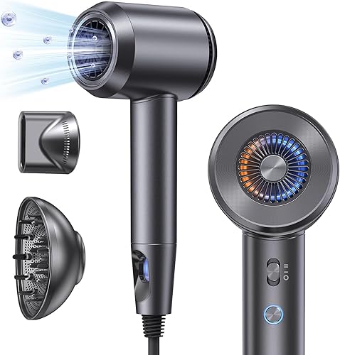 llano Hair Dryer with Diffuser, Fast Drying 1500W Motor &10,5000 RPM,Professional with 500 Million Ions for Curly and Straight Low Noise/Lightweight, Mini Great for Travel and Home - Pearl Grey