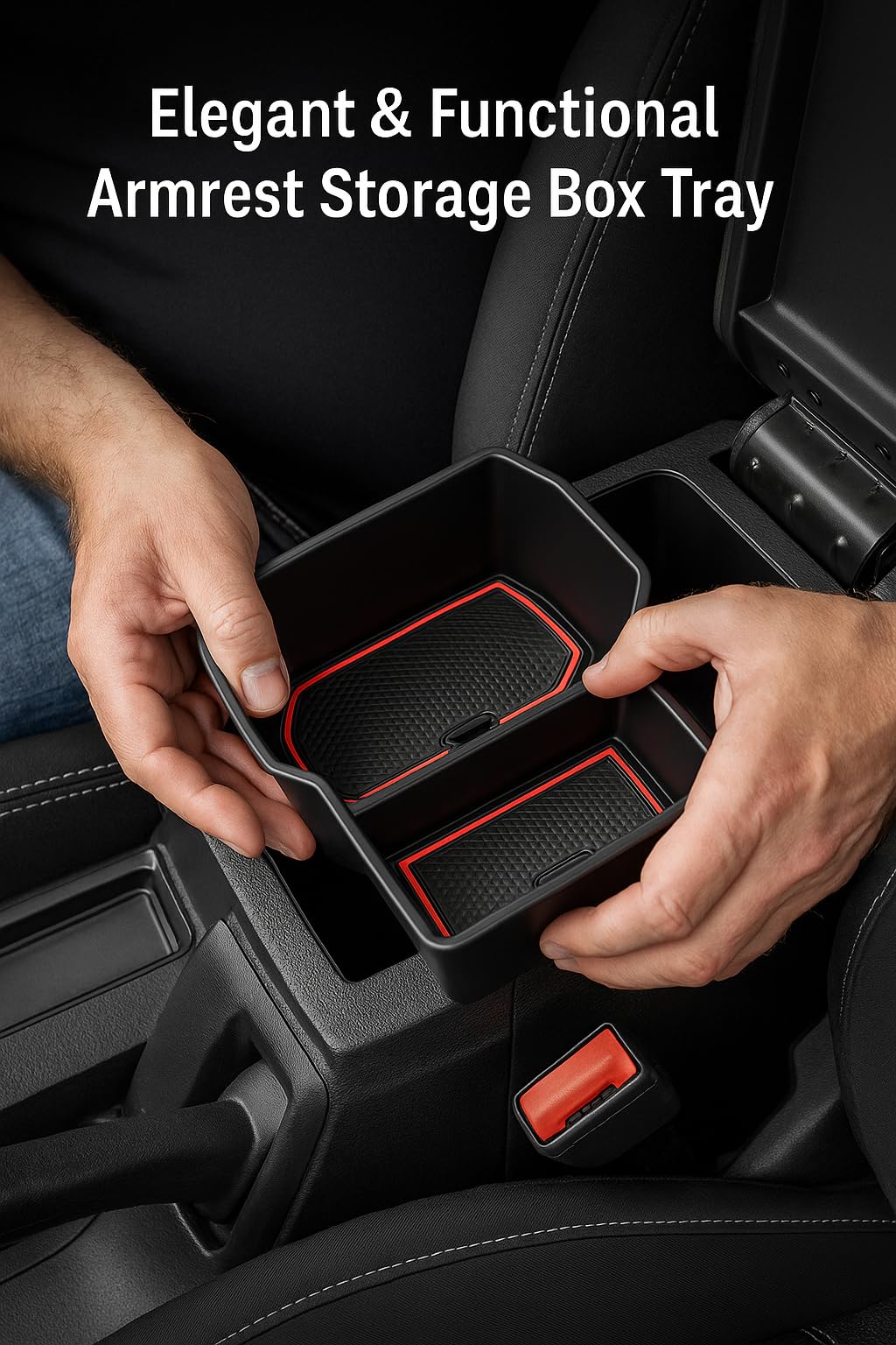 Bandeja para Consola Central Compatible con Dacia Jogger 2021-2024 2025 Caja de Almacenamiento Reposabrazos con Tapete Antideslizante, Accesorios de Organizador para Coche (Negro)