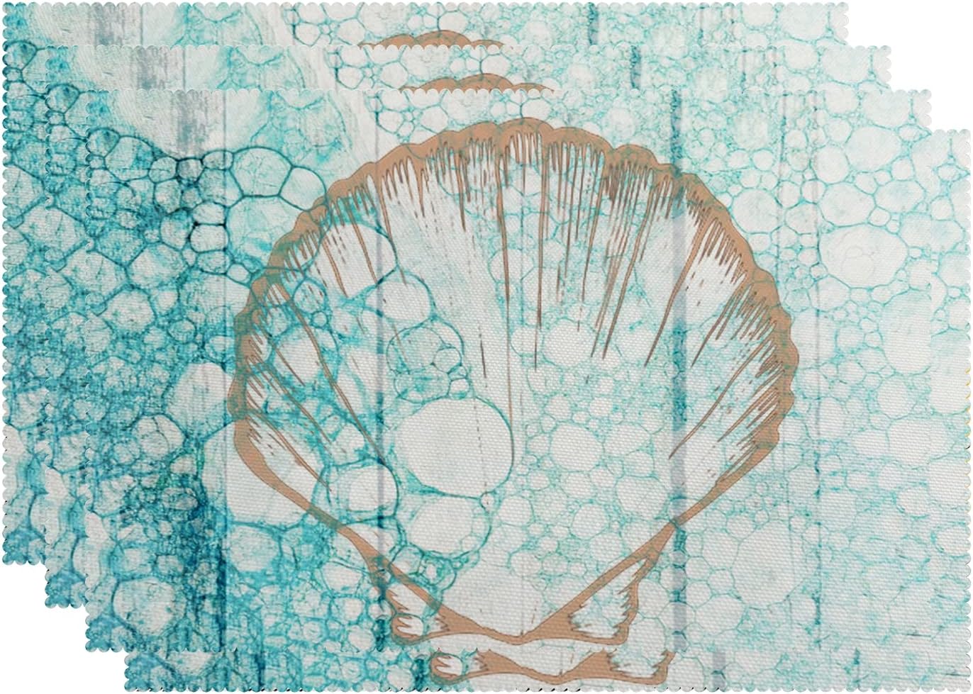 Aremetop Ocean Sea Shell Placemats Set of 4, 12x18 Inch