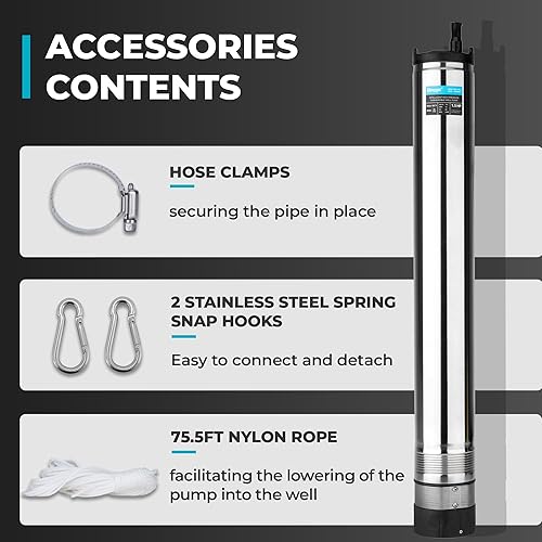 Miniatura 6 de BOMGIE Bombas de pozo de 1.5 HP de encendidoapagado automático, bomba de pozo poco profundo de 2200 GPH de 170 pies, cable de alimentación de 72.2