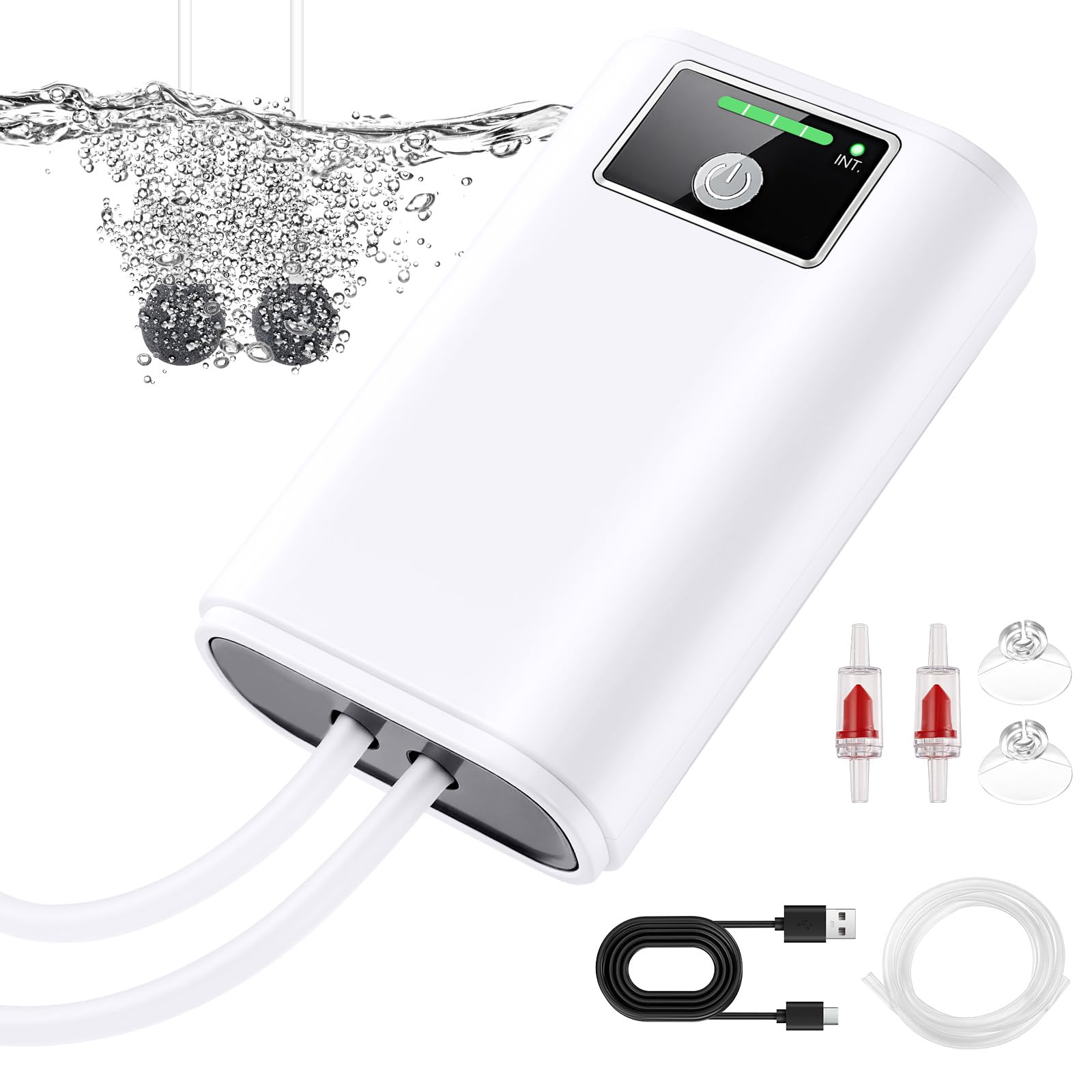 Petbank USB Rechargeable Aquarium Air Pump, 2600mAh Battery 3L/min, Silent Aquarium Bubbler with Air Stones, Two Power Supply Modes