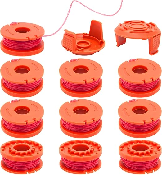 WA0010 Trimmer Spool Line for Worx WG154 WG163 WG170 Edger Spool Refills 0.065 inch Trimmer Line for Worx Weed Eater String Wacker Replacement Parts with WA6531 Spool Cap (10+2)