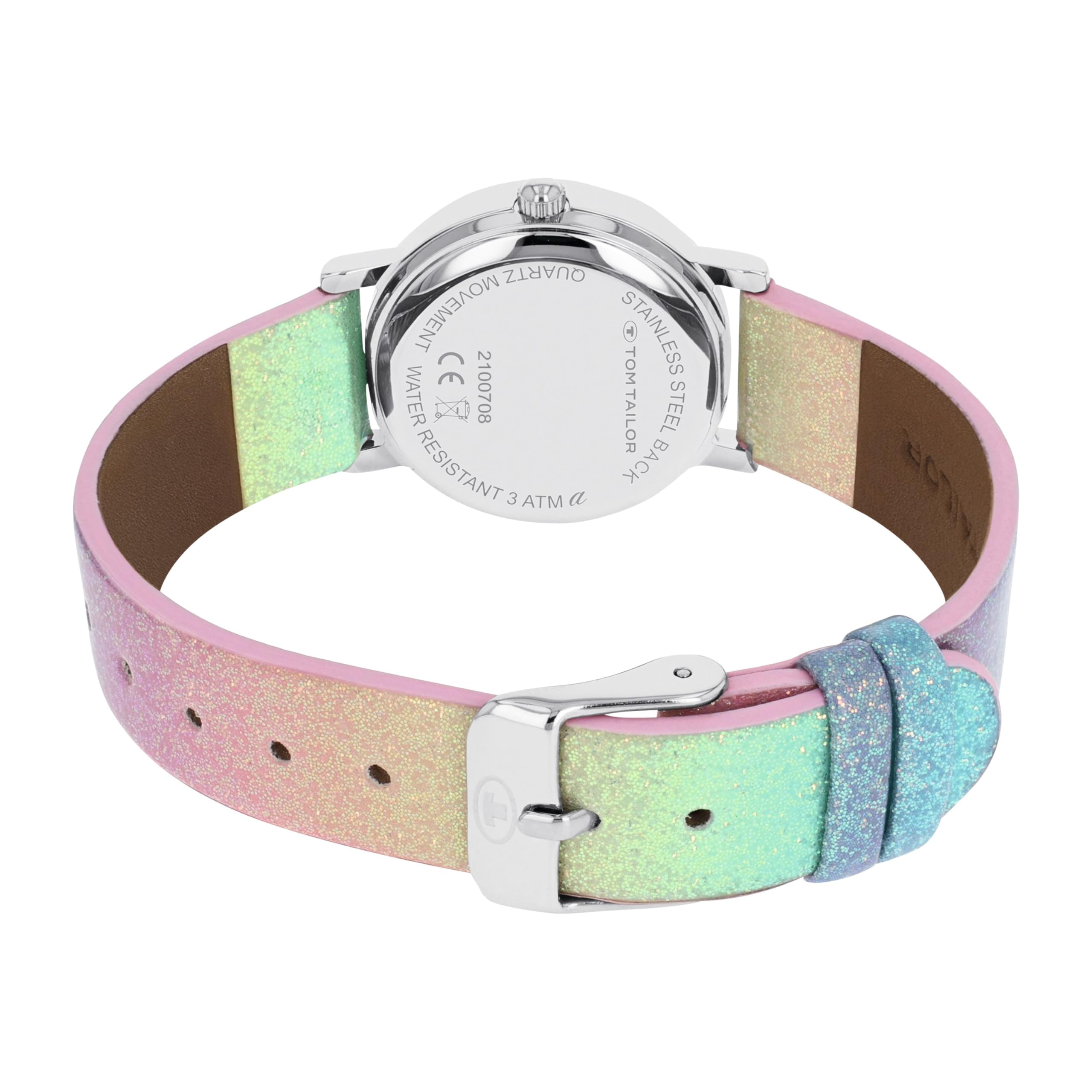 TOM TAILOR - Mädchen Quarz Armbanduhr - Alloy Gehäuse in Silber - mehrfarbiges Kunstleder Armband - Wasserdicht 3 Bar - Blumen Design