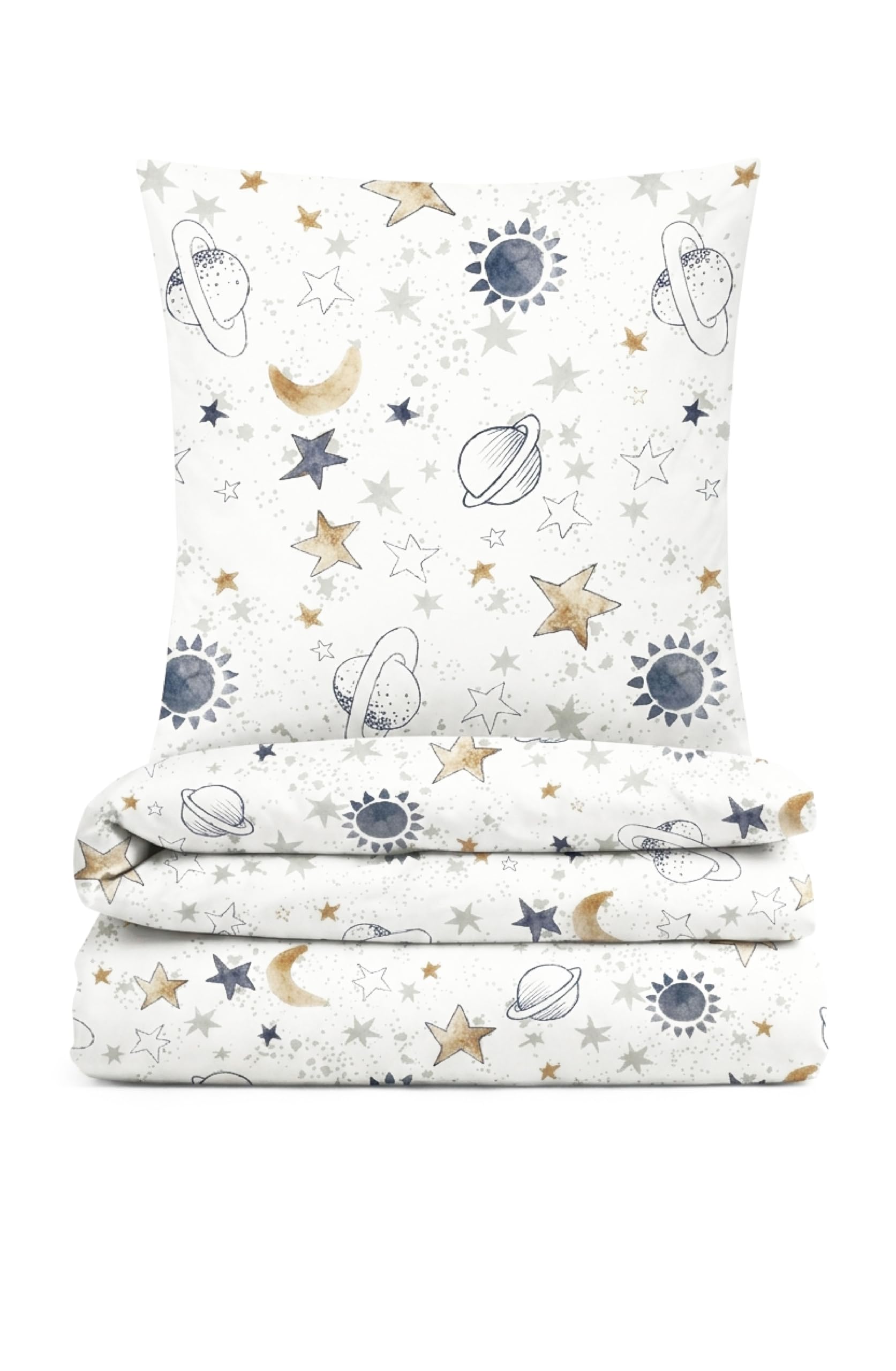 biberna Premium Biber Bettwäsche 135x200 cm weiß | Biber 2-teilig mit Kissenbezug 80x80 cm | 100% Baumwolle | weich, wärmend | Reißverschluss | Kinderbettwäsche | Universum | Modell 0004645