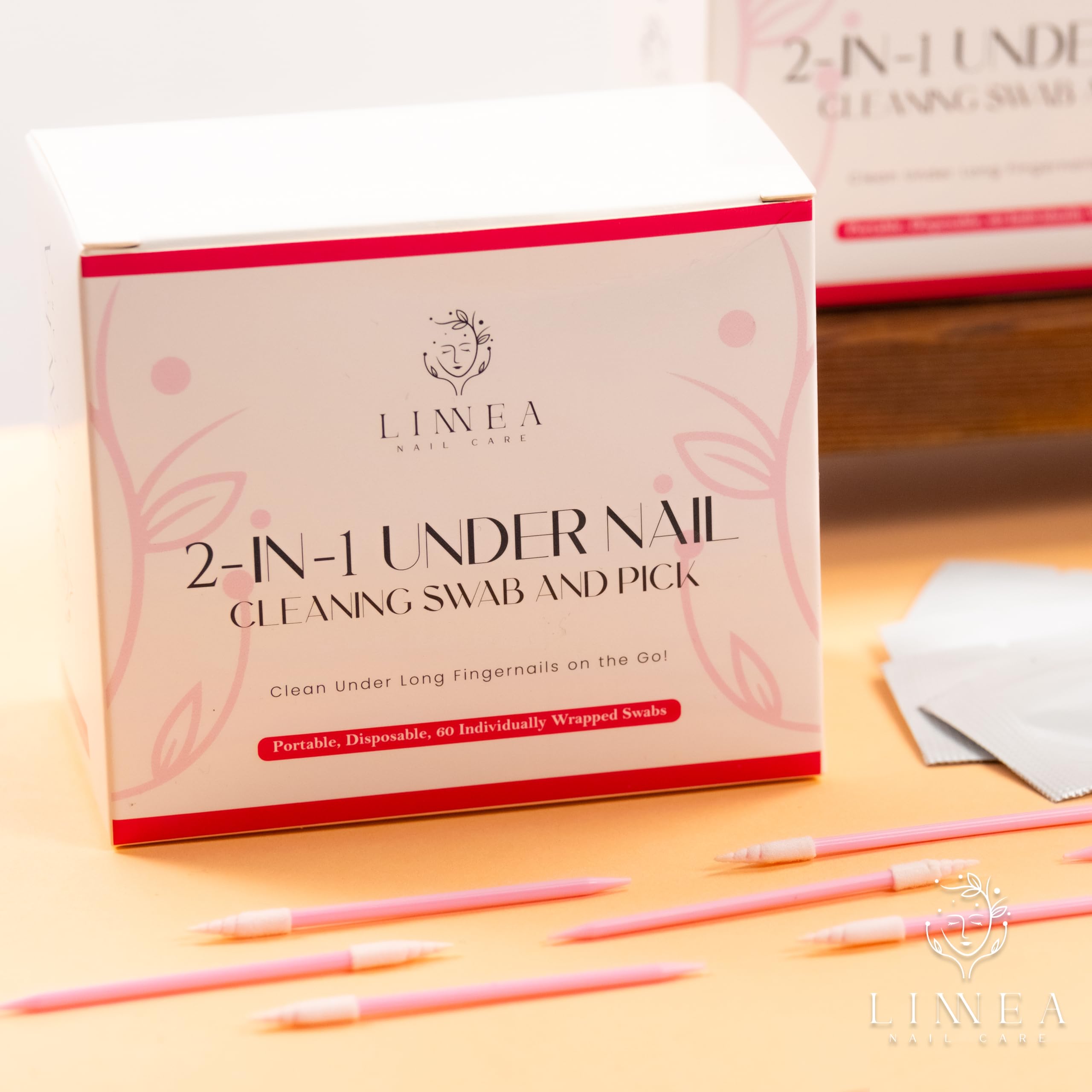 LINNEA Under Nail Cleaning Swab Picks 2-in-1 Disposable Nail Cleaner 60 Individually Wrapped Pre-Soaked in 70 Isopropyl Alcohol