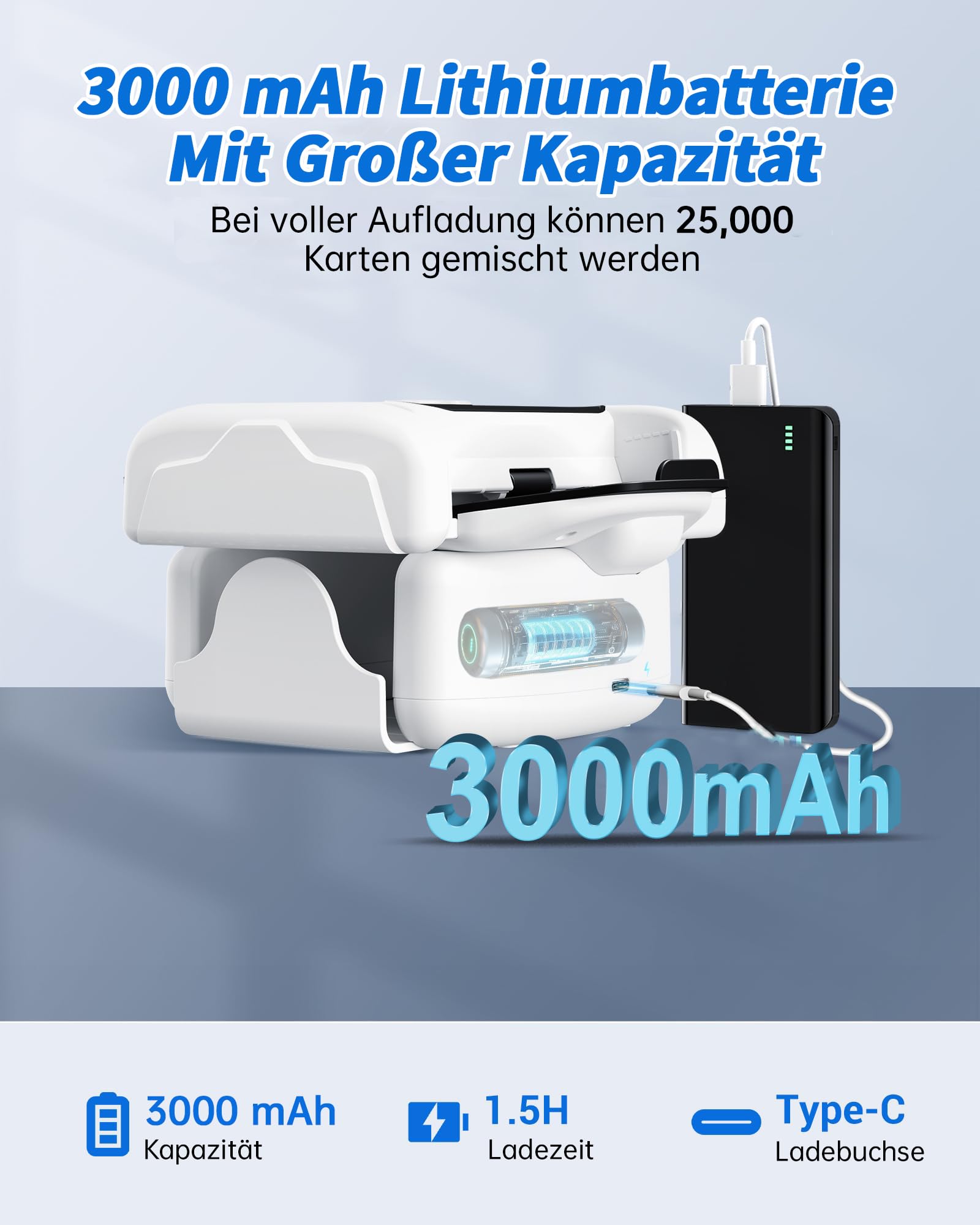 Cicha elektryczna mikser kart, 3000 mAh, 2 tryby, taca na karty do gry, mikser kart na 2 talie, urządzenie do mieszania kart do UNO, Poker, Texas Hold Em, Blackjack