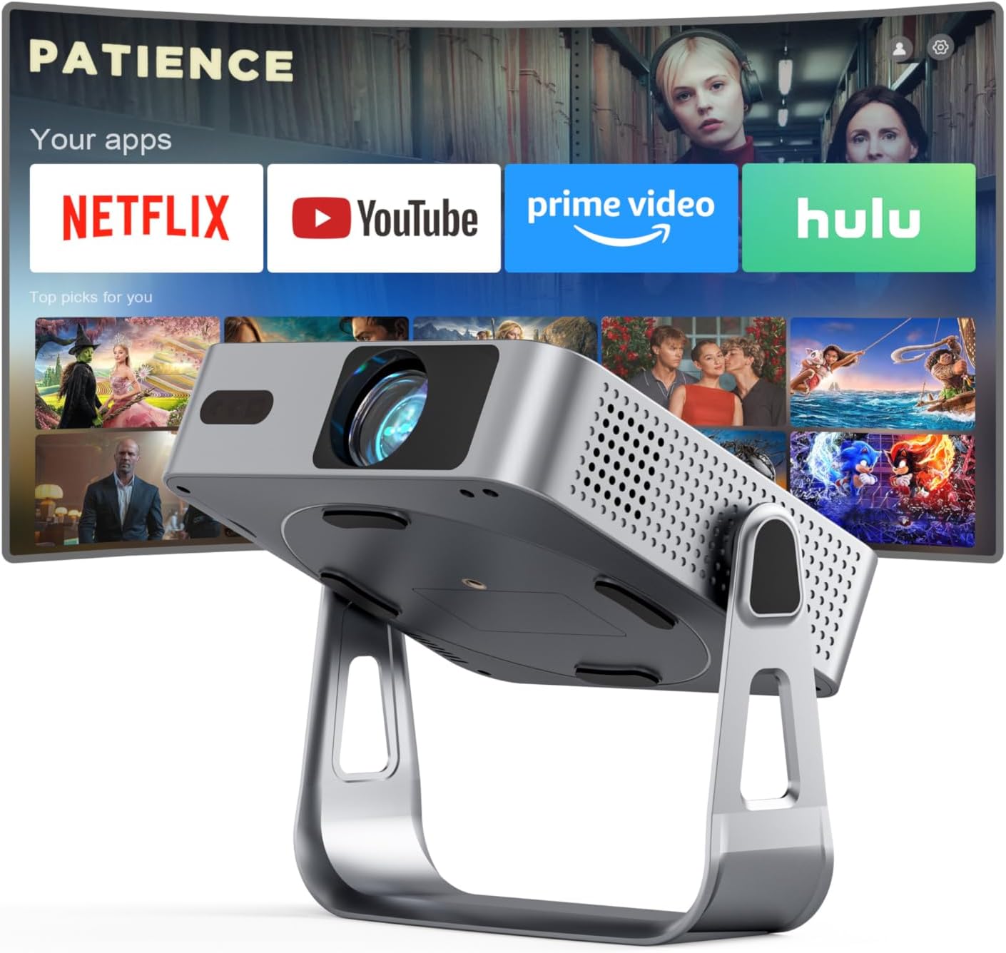 【Officially-Licensed APP & 1800ANSI】Smart 4K Projector with WiFi and Bluetooth, VISSPL 3D Dolby Audio and Auto Focus Portable Outdoor Projector, Movie Home Theater Projectors for Bedroom/Ceiling