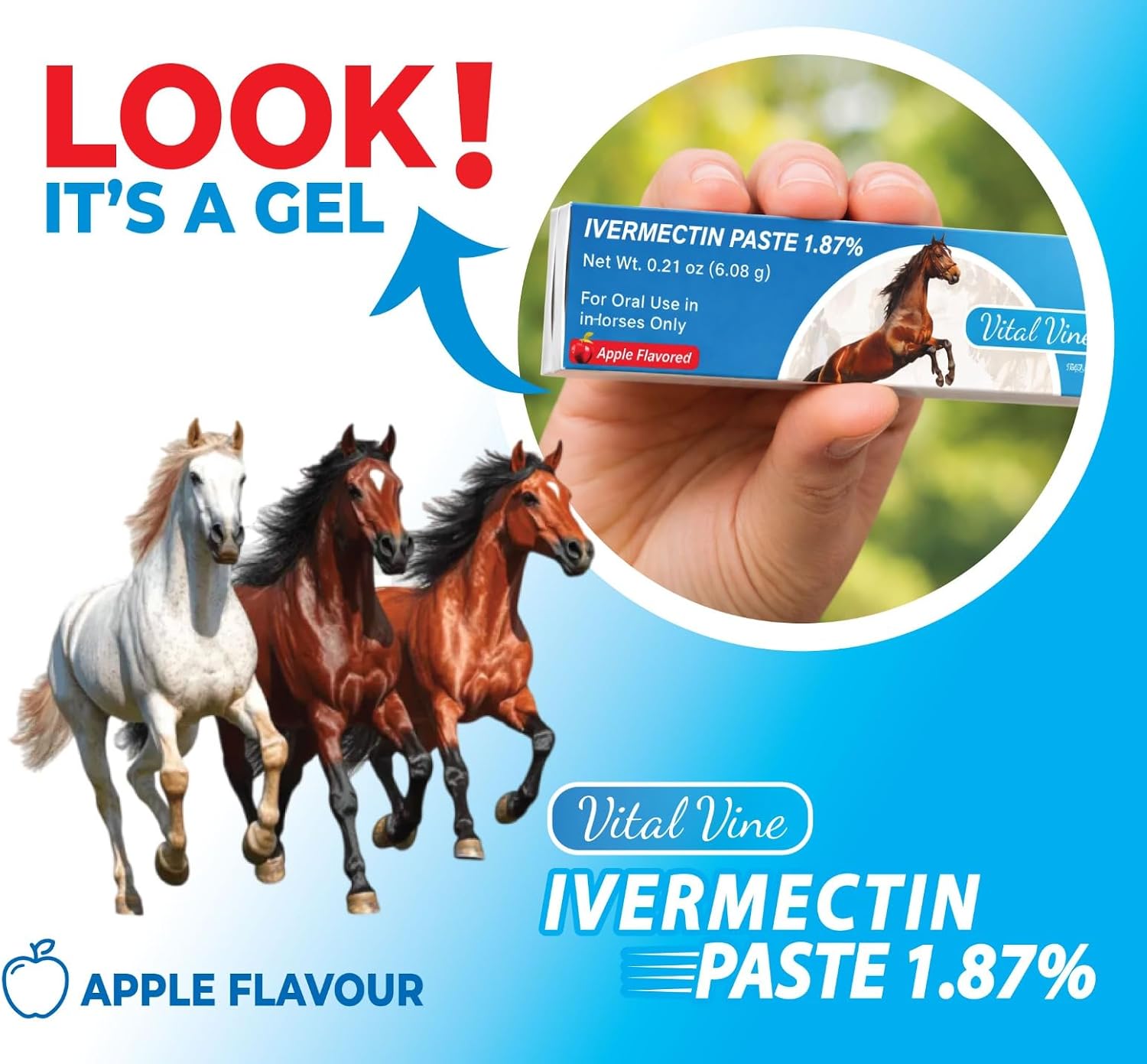 VITALVINE Ivermectin 1.87% Paste for Horses – Apple Flavor 6.08g Syringe, Treats Horses Up to 1250 lbs (6-Pack)