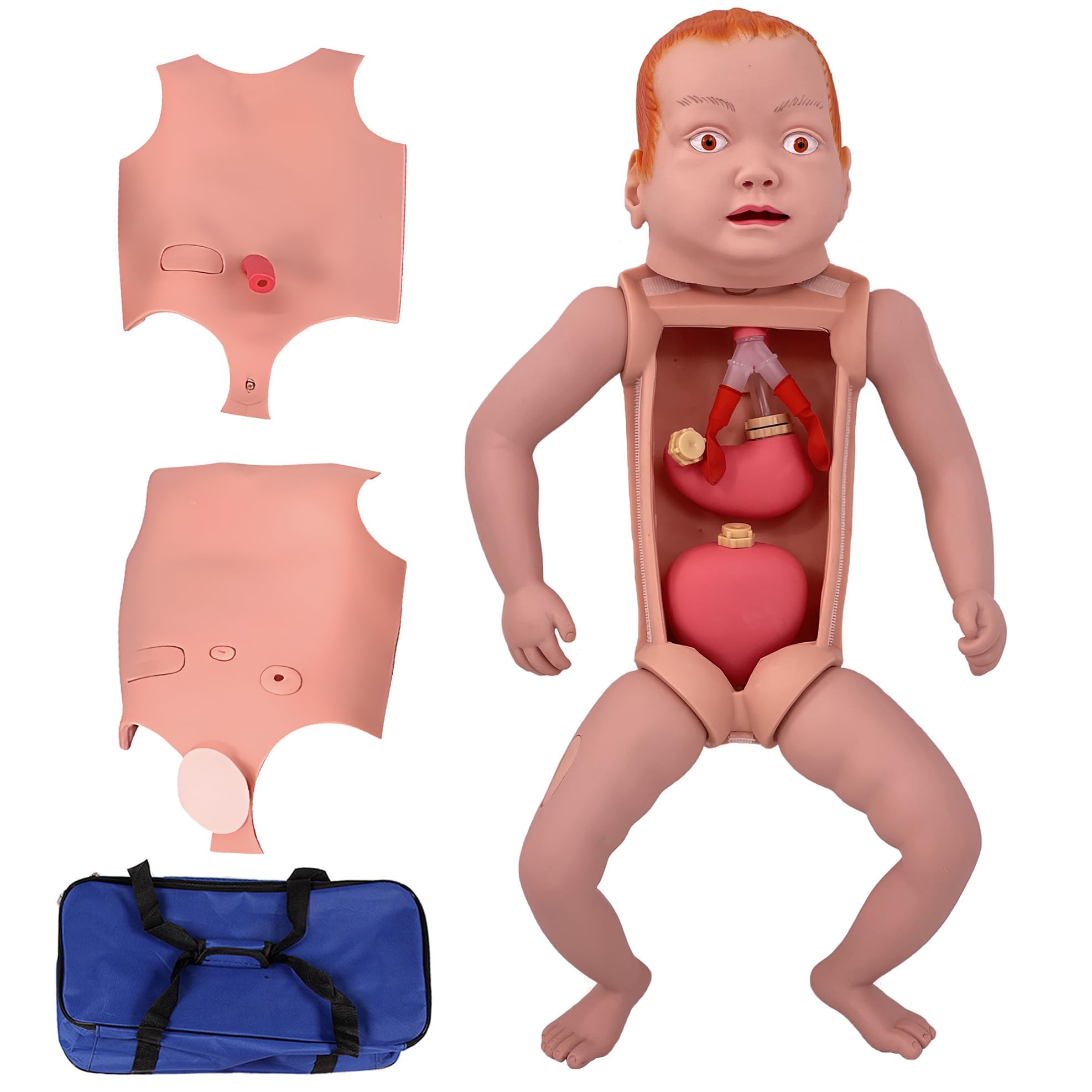 Pflegemodell für Neugeborene, Ganzkörper-Baby-Pflegepuppe mit austauschbarer Geschlechtshaut und Aufbewahrungstasche für Lehrmittel für die medizinische Ausbildung in der Krankenpflege