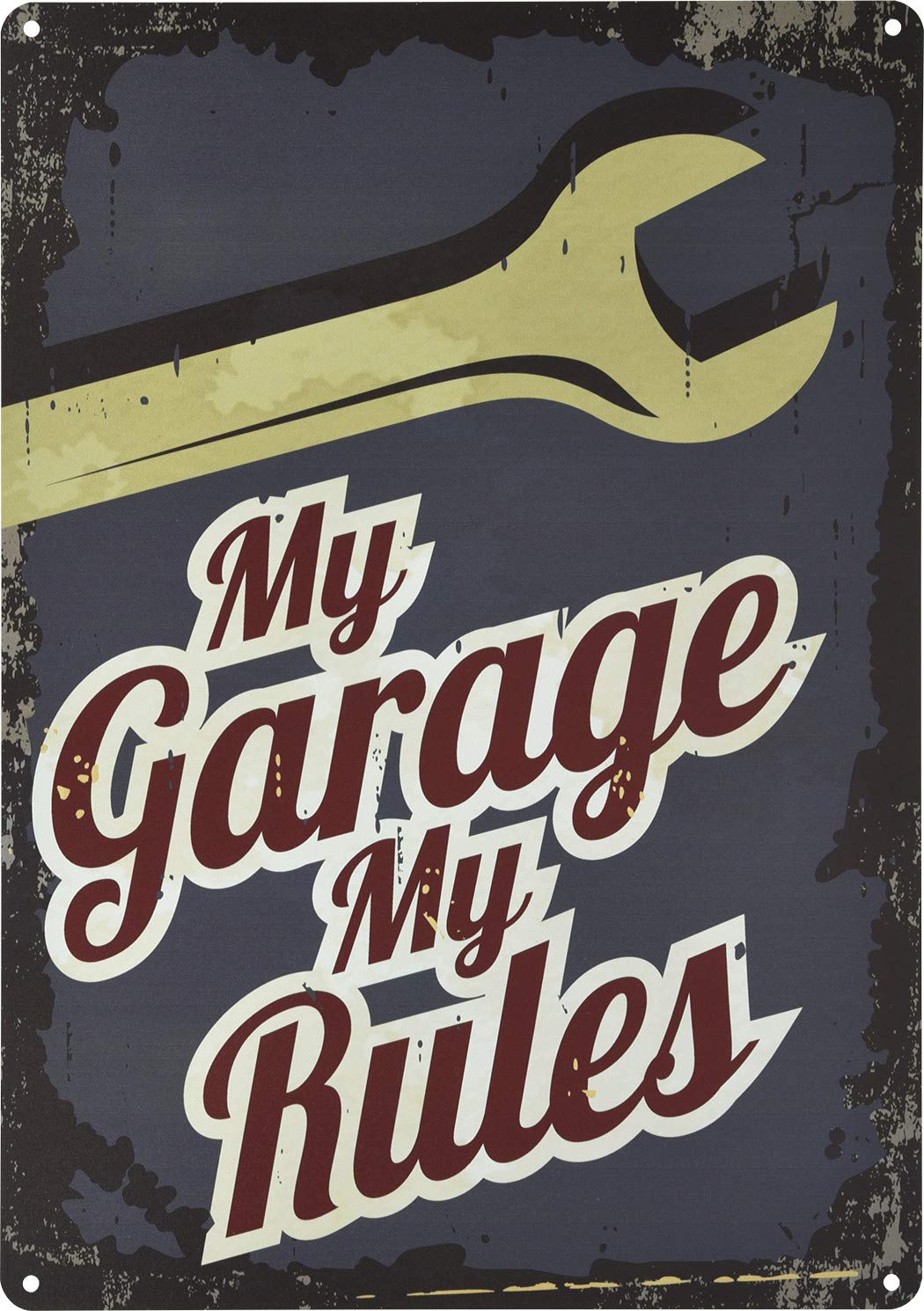 Hillman 849385 My Garage My Rules Wrench Sign, Man Cave Sign, Novelty Sign, Bar Décor, Aluminum, 10" x 14"