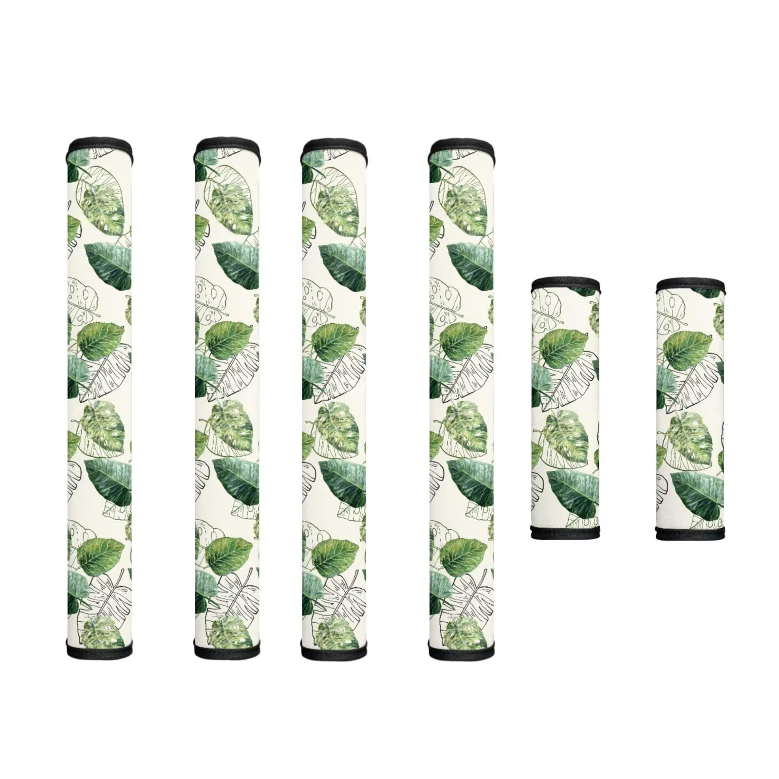 Fridge Door Handle Covers Set of 6 Washable Kitchen Electric Appliances Handle Protector Anti-Skid Home Decor Oven Refrigerator Microwave Accessories, Green Leave Cream White