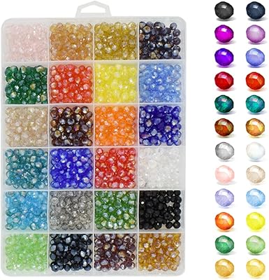 6mm 1200Pcs Briolette Faceted AB Crystal Glass Beads 24 Colors Rondelle Shape for Jewelry Making Bracelets Necklaces DIY Craft Decorative