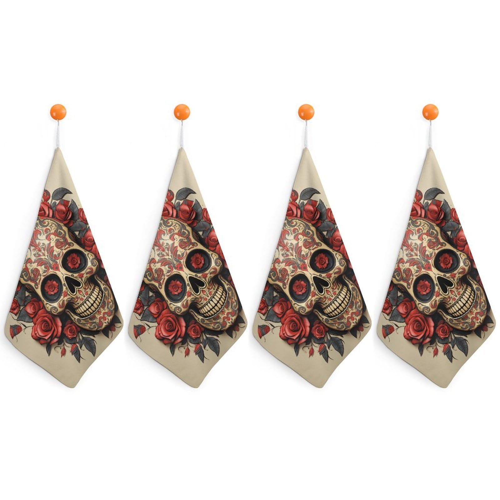 VstaDank Red Rose Sugar Skull Washcloth with Hanging Loop Quick Dry Microfiber Hand Towel Highly Absorbent Wash Cloth Reusable Makeup Remover Cloth Soft Feel Fingertip Towel for Bathroom
