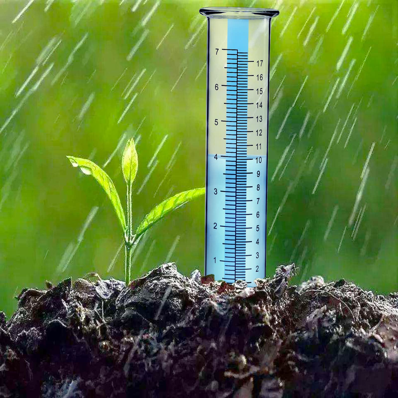 BIUWING 7" Capacity rain Gauge Replacement Tube Glass for Outdoors Yard Garden, with Lip and Blue Stripes, Easier to Read, Best Rated(1pcs)