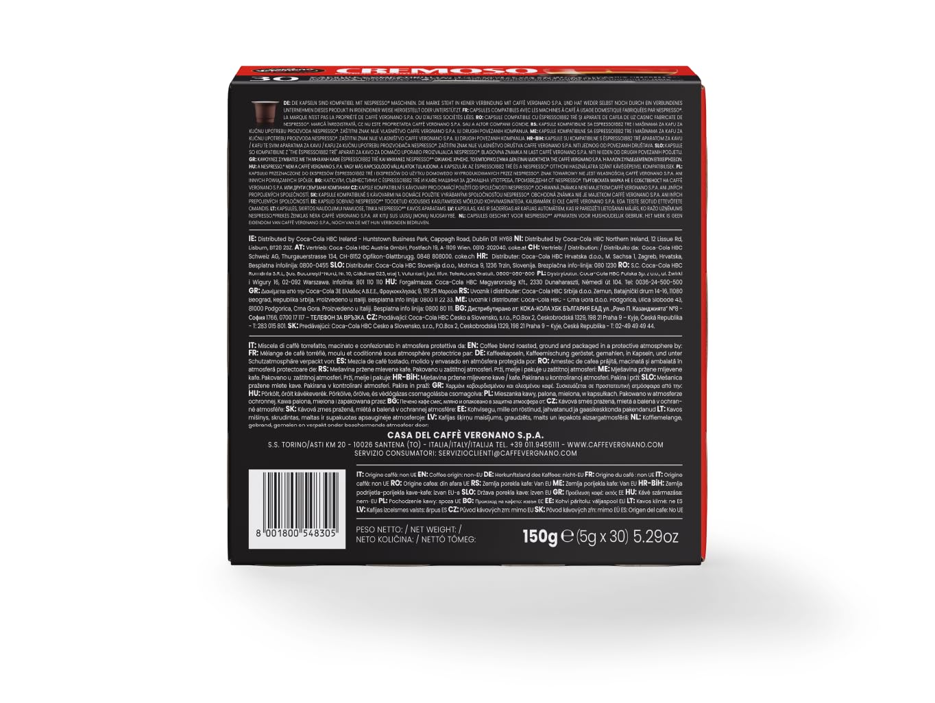 Caffè Vergnano 1882-240 Capsule - Caffè Compostabili e Compatibili con Nespresso, Cremoso - 8 confezioni da 30 capsule | 240 Cápsulas – 8 Paquetes de 30 Cápsulas