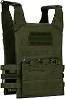 Vista 2 de UNISTRENGH Chaleco táctico totalmente ajustable resistente de nailon 900D para paintball con protector de seguridad de EVA desmontable Verde militar