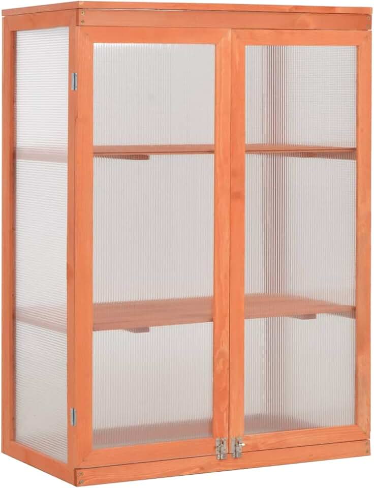 Tidyard Wooden Greenhouse, Polycarbonate Board Garden Greenhouse with Adjustable Shelves 29.5x18.5x42.9 in for Herbs and Flowers Outdoor