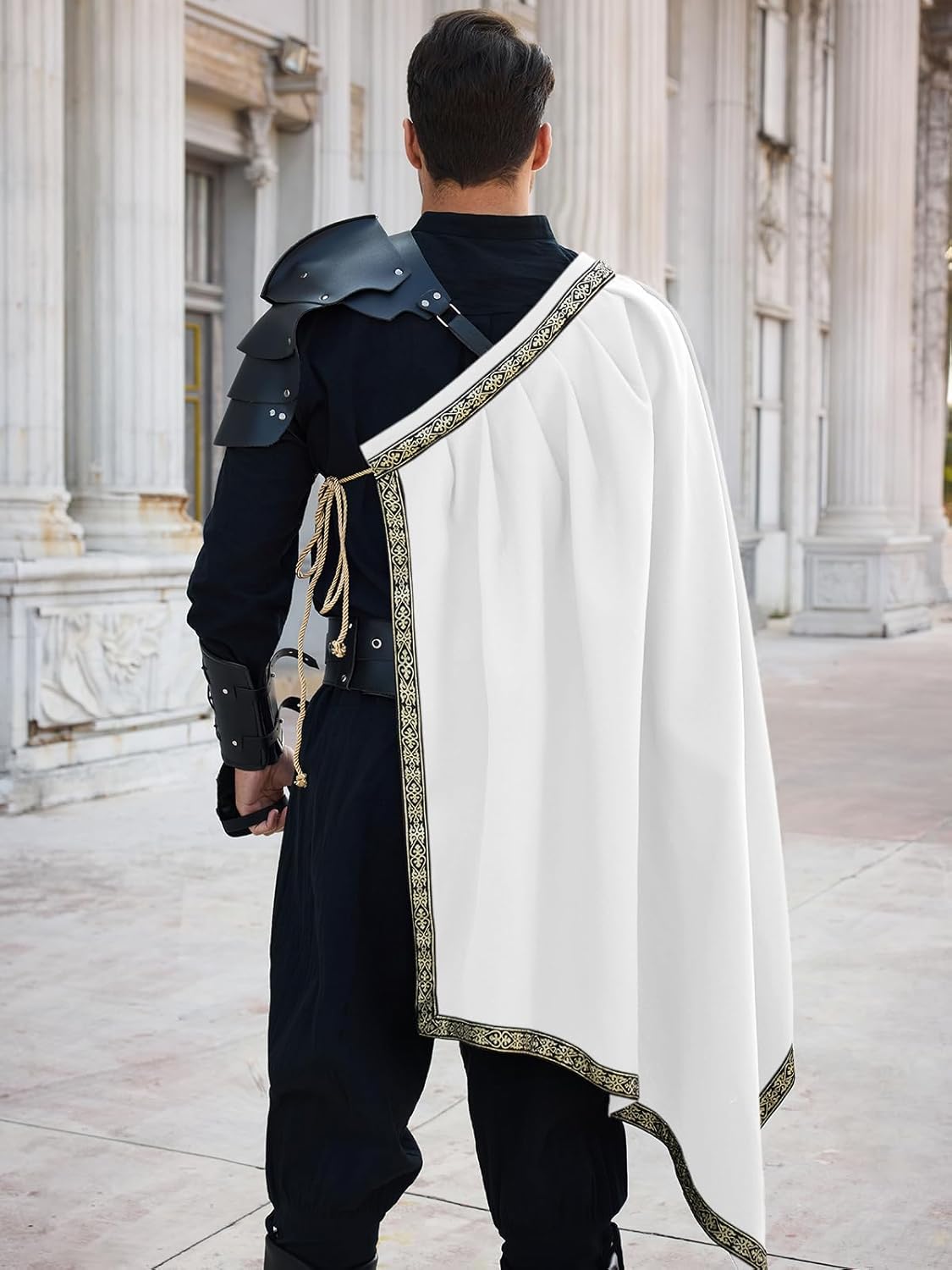 Runcati Mens Renaissance Shawl Half Shoulder Cape Medieval Samurai Cloak LARP Warrior Ren Faire Halloween Costume