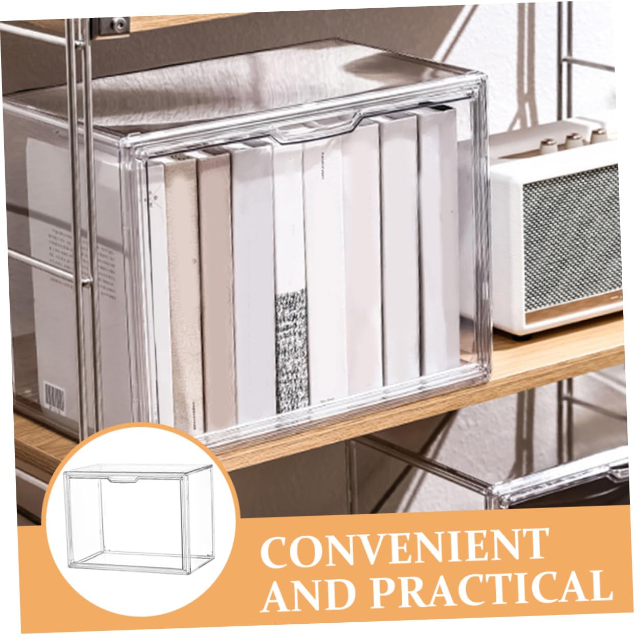 DOITOOL Caja de Almacenaje Transparente de Plástico para Libros Diseño Simple y Apilable, Organizador Práctico para Dormitorio y Sala de Estar