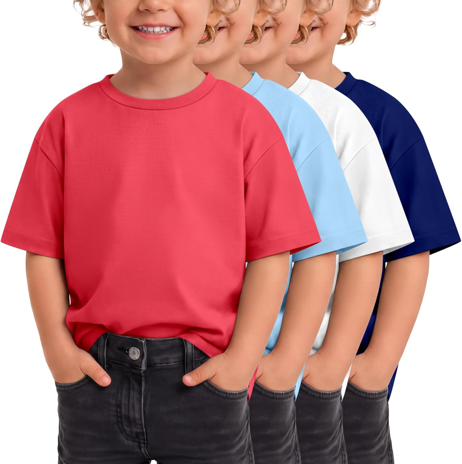 Oakgarden 4 Pack Toddler Boys' Short Sleeve T-Shirts Oversized Crew Neck Basic Undershirts Tops Casual Loose Fit Tees